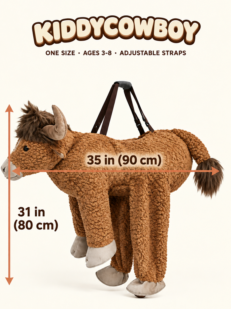 KiddyCowboy Highland Cow Ride-On Costume – 35 in x 31 in, one size ages 3-8